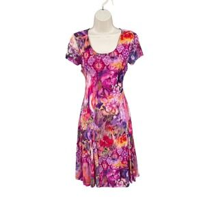 Yest Feminine Dress Women Coquette Boho Pink Multicolor Abstract Floral Size S